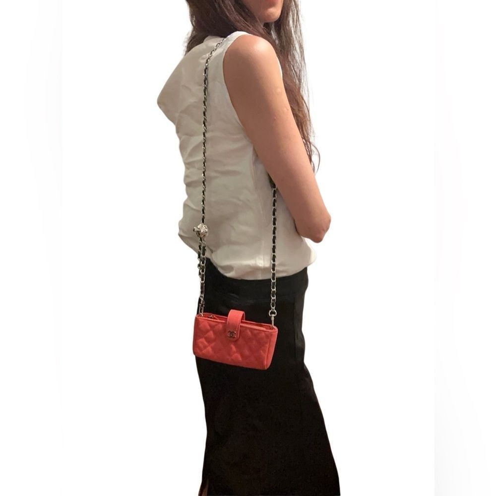 CHANEL Coral Quilted Leather French purse
